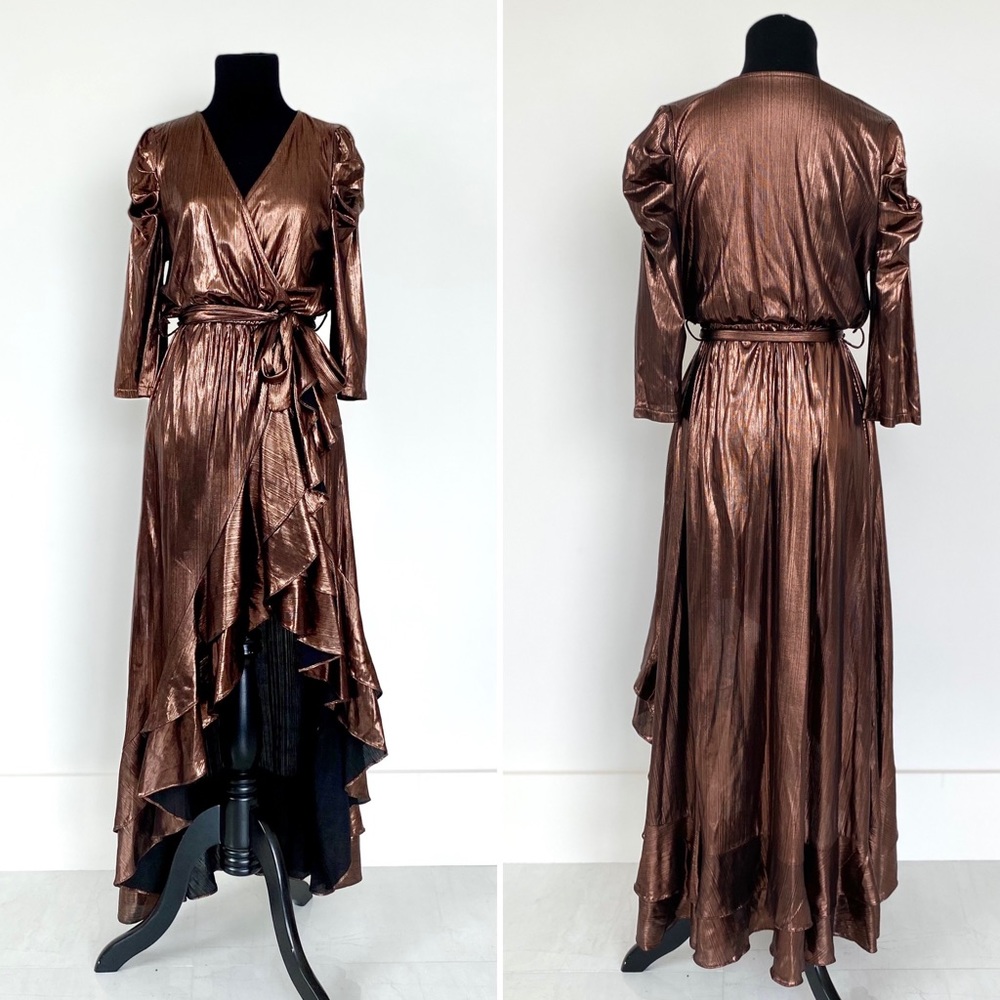 Copper Metallic Wrap Dress